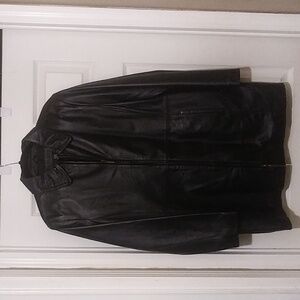 Jaclyn Smith Black Leather Knee Length Jacket Size XL